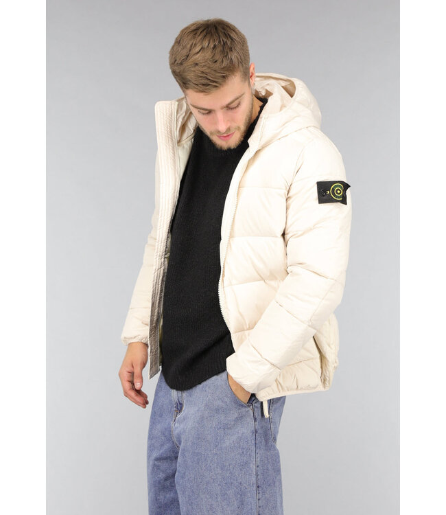 Beige Heren Puffer Jas met Capuchon