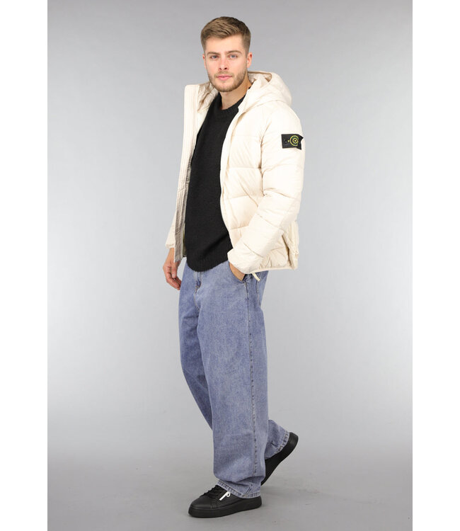 Beige Heren Puffer Jas met Capuchon