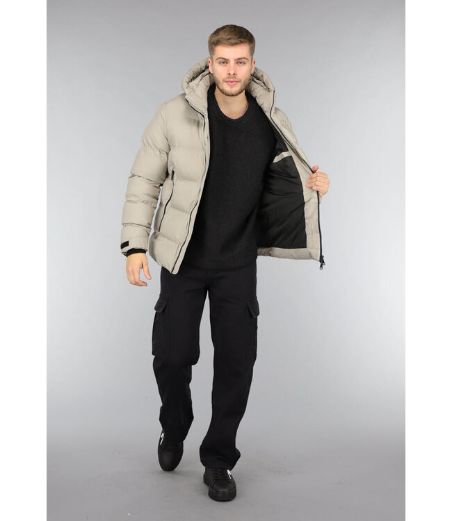 Beige Heren Winterjas van Dons