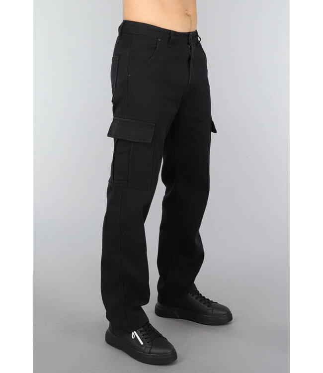 Zwarte Denim Heren Cargo Jeans