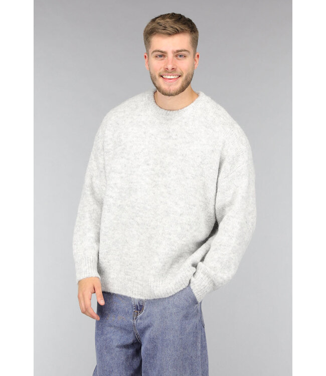 Lichtgrijze Gebreide Heren Pullover