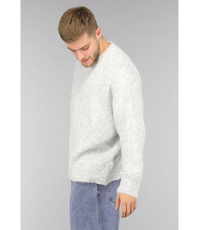 Lichtgrijze Gebreide Heren Pullover