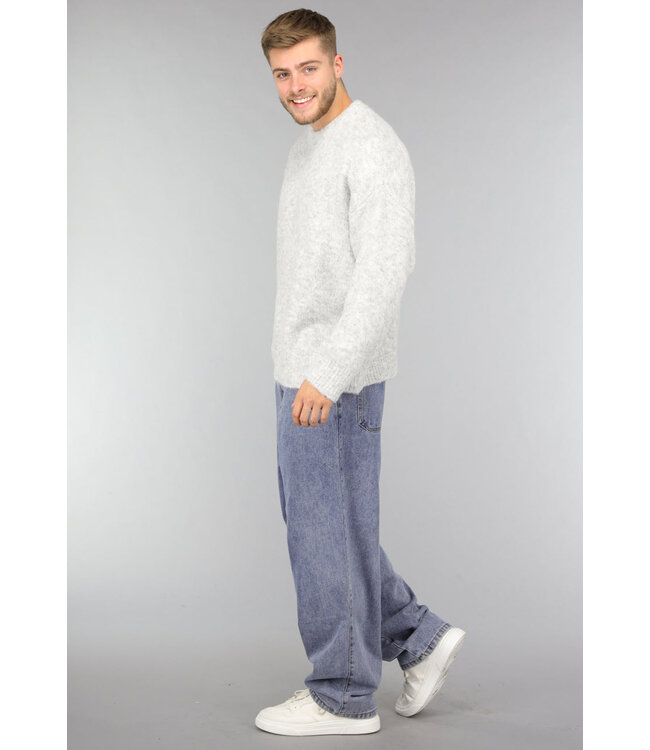 Lichtgrijze Gebreide Heren Pullover