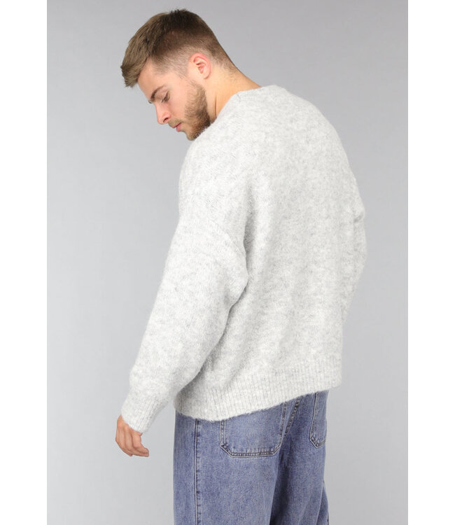 Lichtgrijze Gebreide Heren Pullover