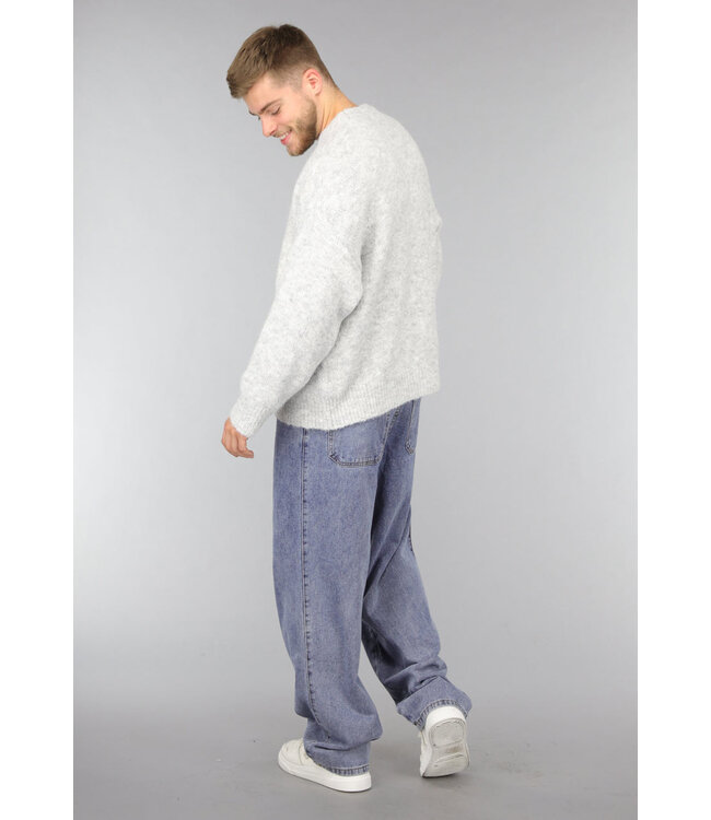 Lichtgrijze Gebreide Heren Pullover