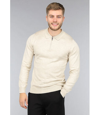 Beige Heren Polo met Lange Mouwen