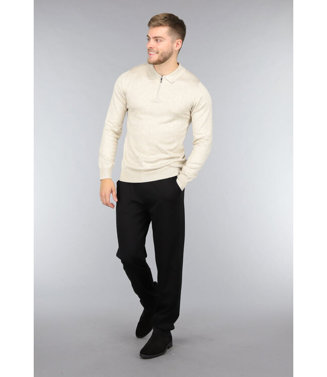 Beige Heren Polo met Lange Mouwen