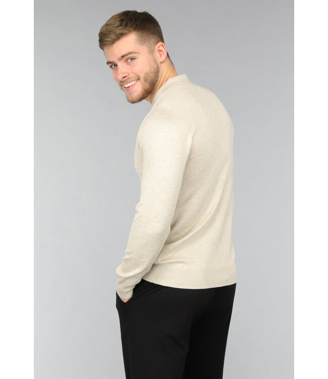 Beige Heren Polo met Lange Mouwen