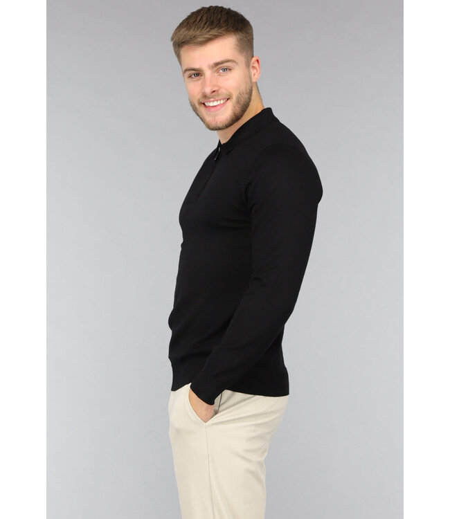 Zwarte Longsleeve Heren Polo