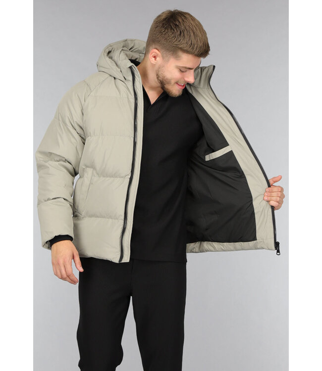 Korte Gewatteerde Khaki Heren Winterjas