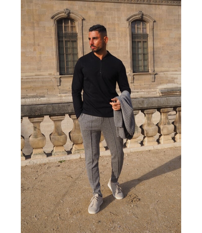 Zwarte Longsleeve Heren Top met Rits