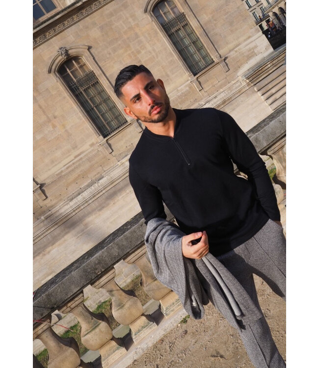 Zwarte Longsleeve Heren Top met Rits