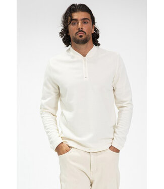 Crème Longsleeve Heren Polo met Rits