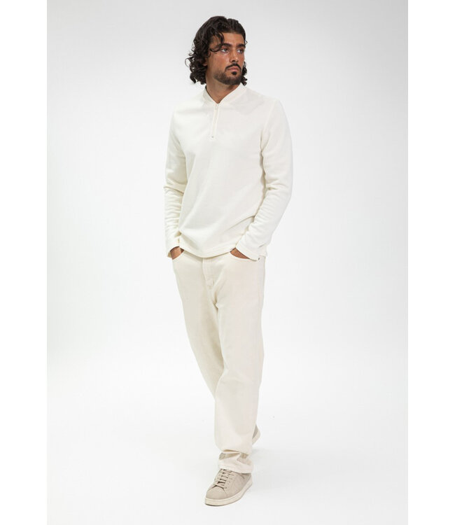 Crème Longsleeve Heren Polo met Rits