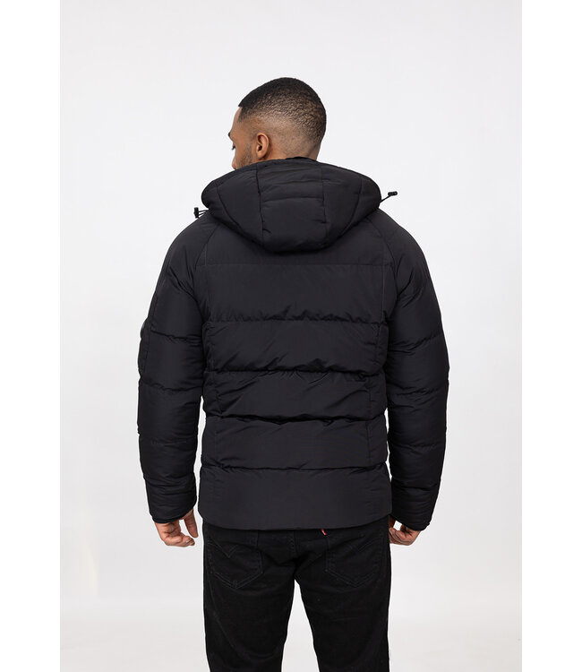 Korte Zwarte Heren Winterjas met Capuchon