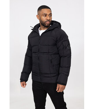 Korte Zwarte Heren Winterjas met Capuchon