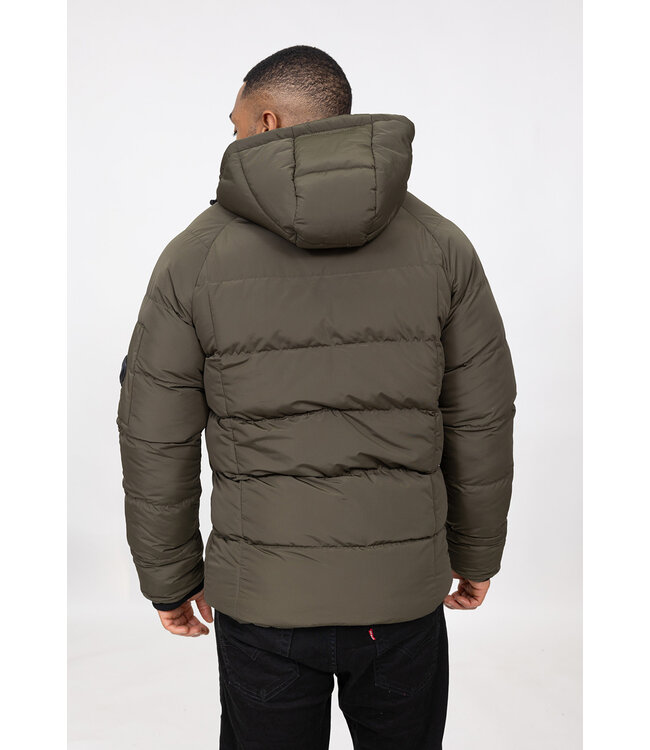 Khaki Heren Puffer Winterjas met Capuchon
