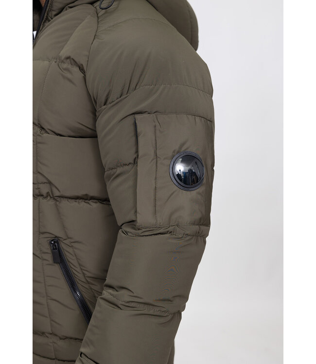 Khaki Heren Puffer Winterjas met Capuchon