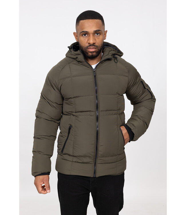 Khaki Heren Puffer Winterjas met Capuchon