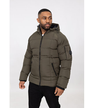 Khaki Heren Puffer Winterjas met Capuchon