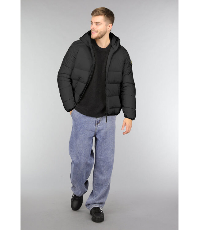 Zwarte Heren Puffer Jacket met Patch