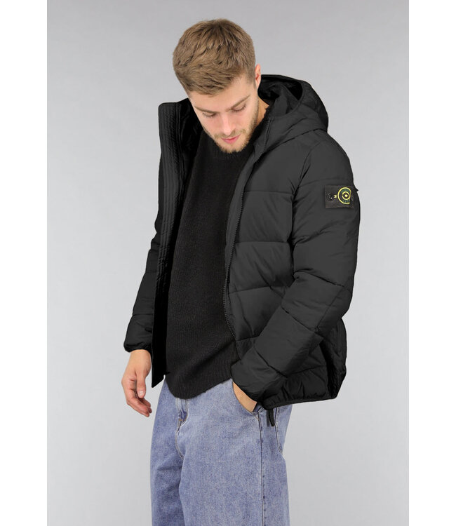 Zwarte Heren Puffer Jacket met Patch