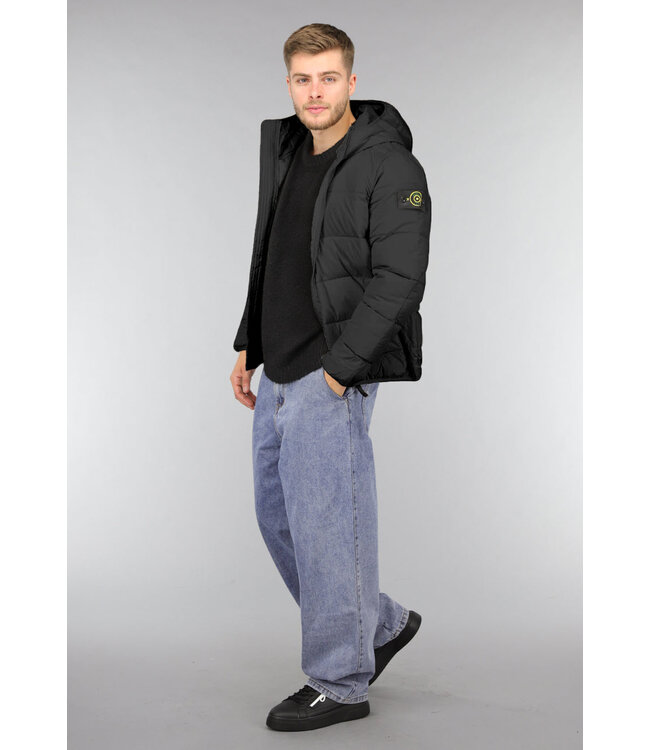 Zwarte Heren Puffer Jacket met Patch