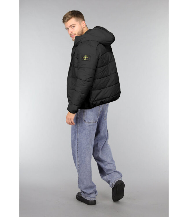 Zwarte Heren Puffer Jacket met Patch