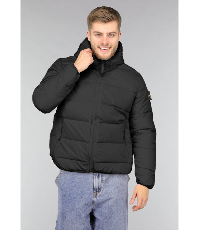 Zwarte Heren Puffer Jacket met Patch