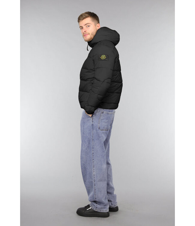 Zwarte Heren Puffer Jacket met Patch