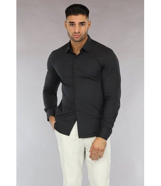 Slim Fit Overhemd Heren Zwart met Stretch