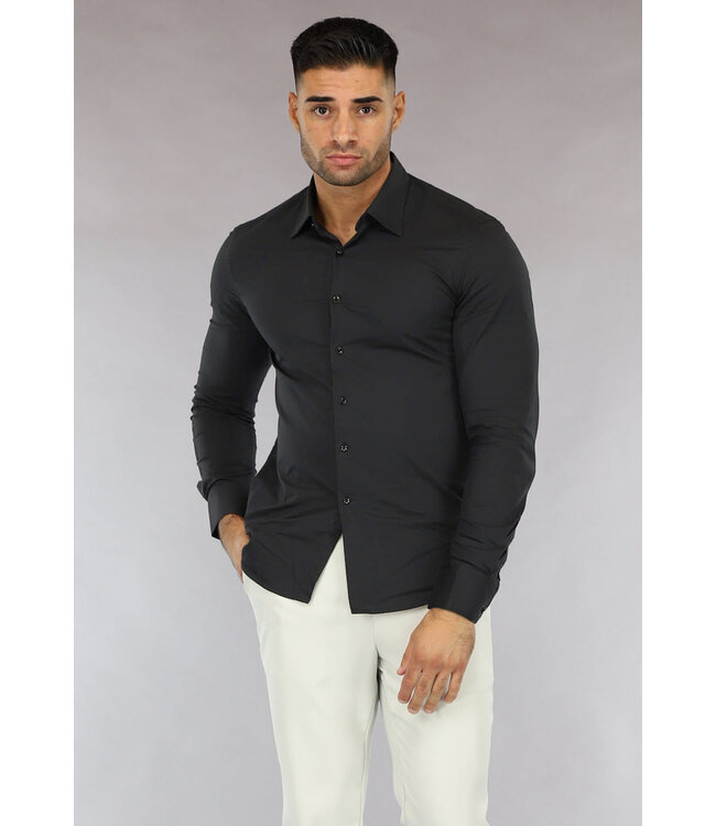 Slim Fit Overhemd Heren Zwart met Stretch