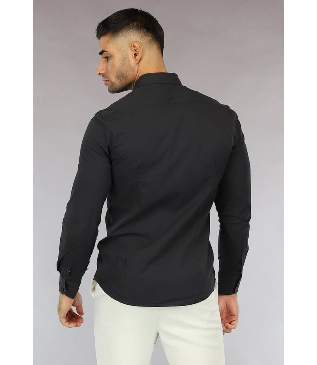 Slim Fit Overhemd Heren Zwart met Stretch