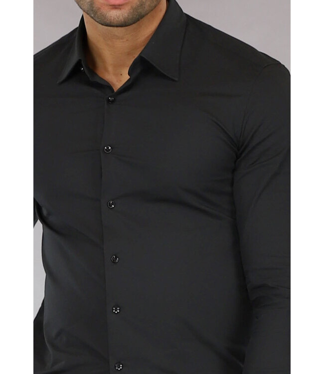 Slim Fit Overhemd Heren Zwart met Stretch