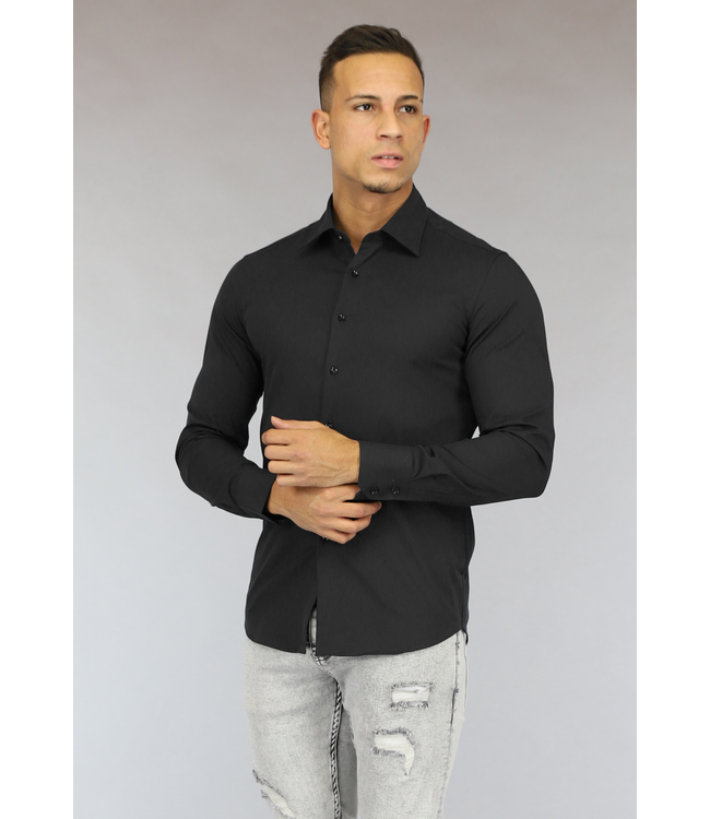 Slim Fit Overhemd Heren Zwart met Stretch