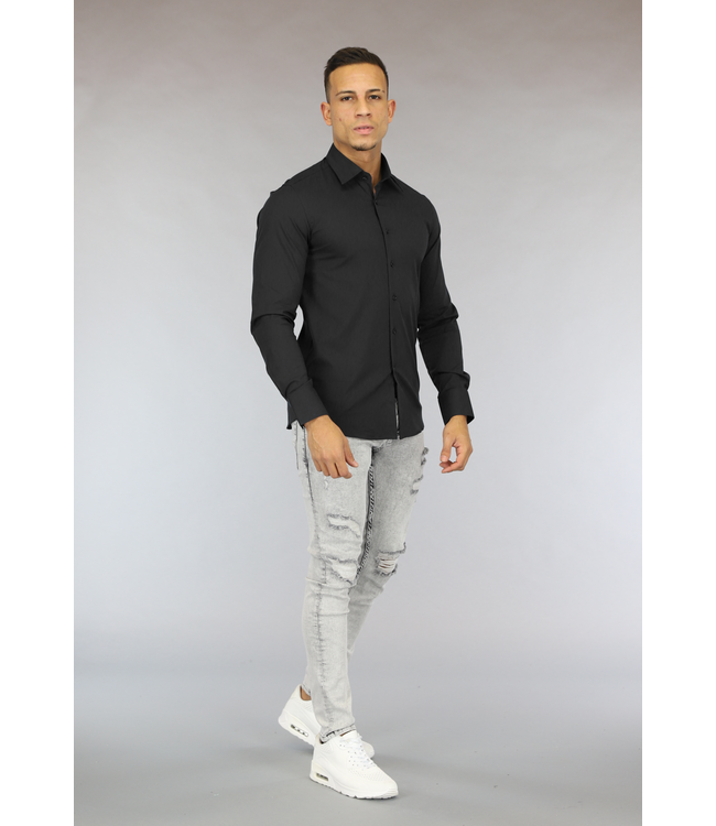 Slim Fit Overhemd Heren Zwart met Stretch