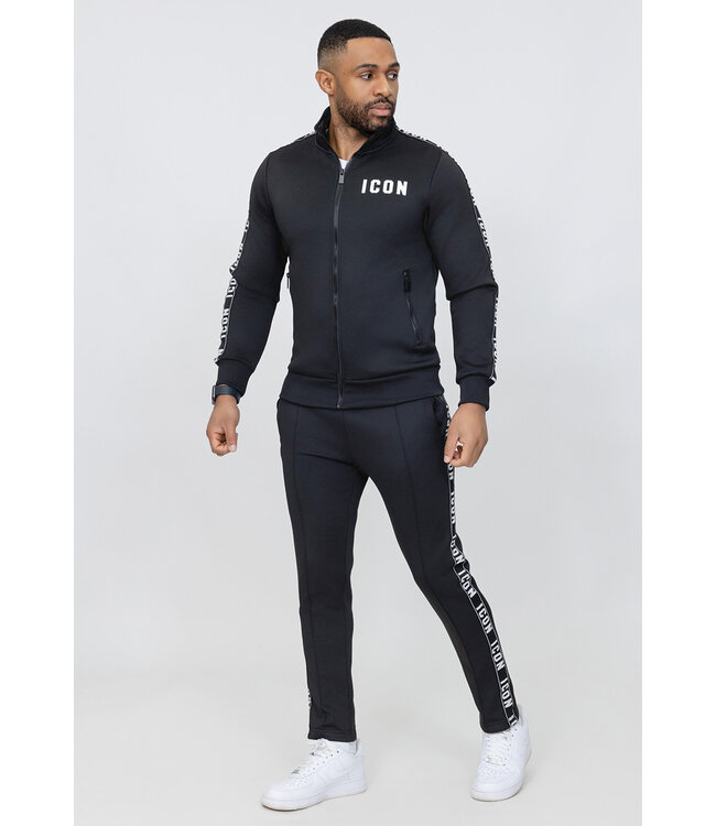 Zwart Heren Joggingpak met Bies Jogger en High Neck Vest