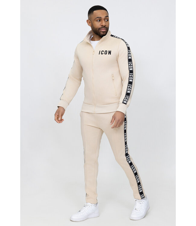 Beige Heren Trainingspak met Bies Jogger en High Neck Vest