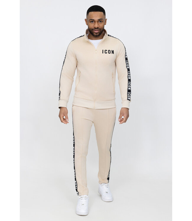 Beige Heren Trainingspak met Bies Jogger en High Neck Vest