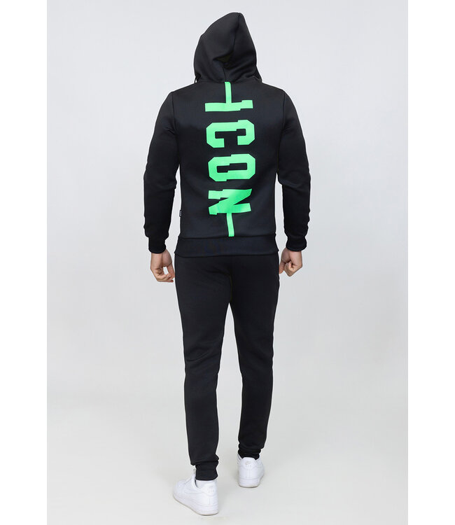 Zwart Polyester Heren Joggingpak met Groene Opdruk