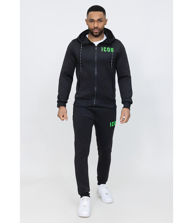Zwart Polyester Heren Joggingpak met Groene Opdruk