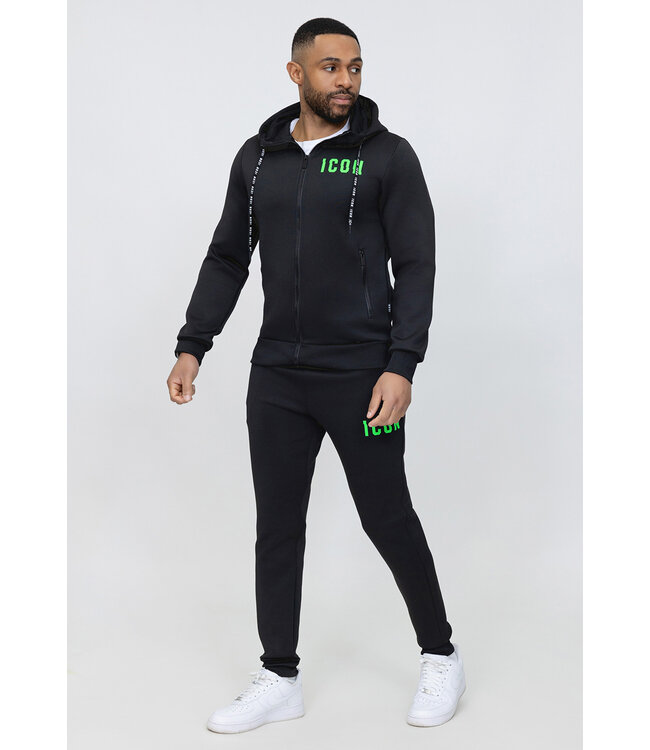 Zwart Polyester Heren Joggingpak met Groene Opdruk