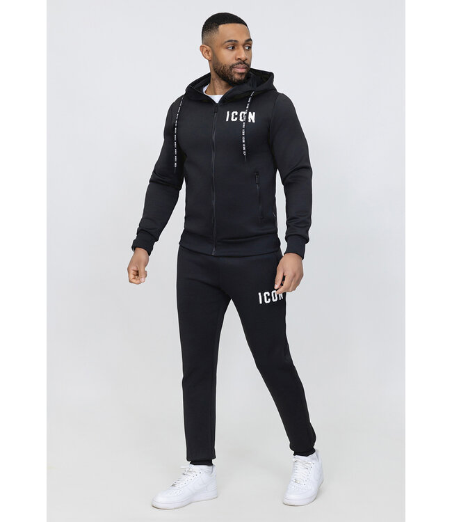 Zwart Polyester Heren Tracksuit met Vest en Jogger en Witte Opdruk