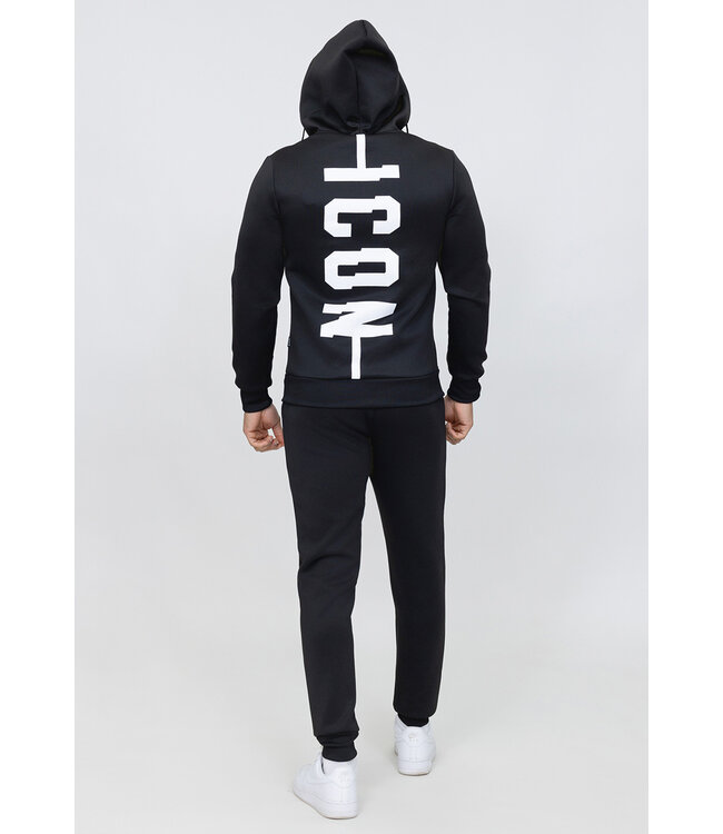 Zwart Polyester Heren Tracksuit met Vest en Jogger en Witte Opdruk