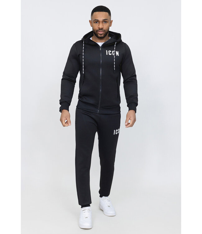 Zwart Polyester Heren Tracksuit met Vest en Jogger en Witte Opdruk