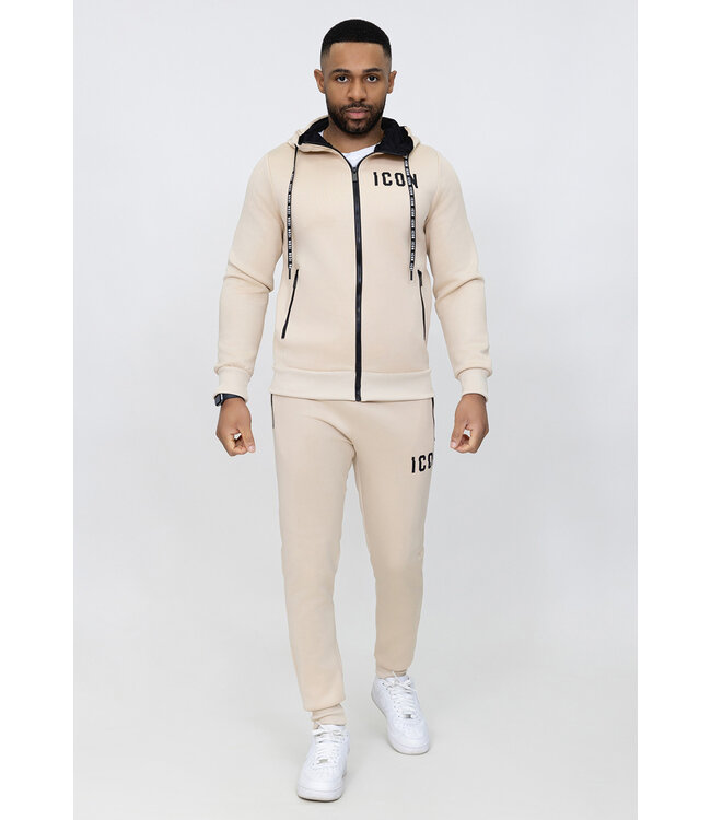Beige Heren Trainingsset met Zwarte Opdruk
