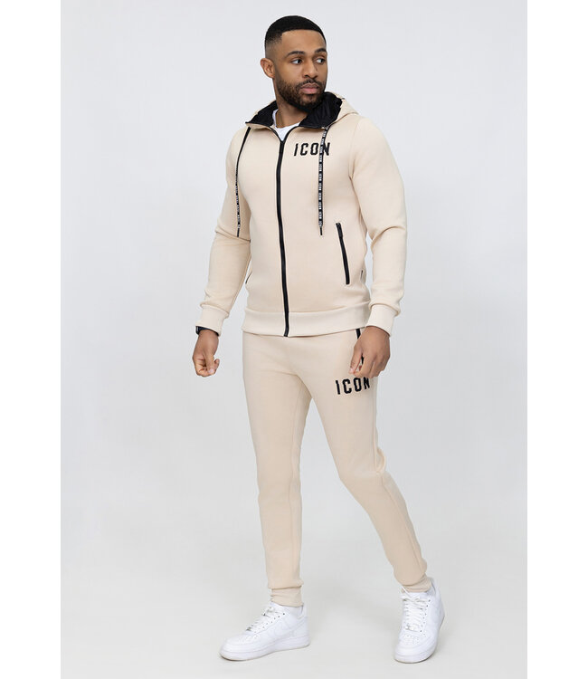Beige Heren Trainingsset met Zwarte Opdruk