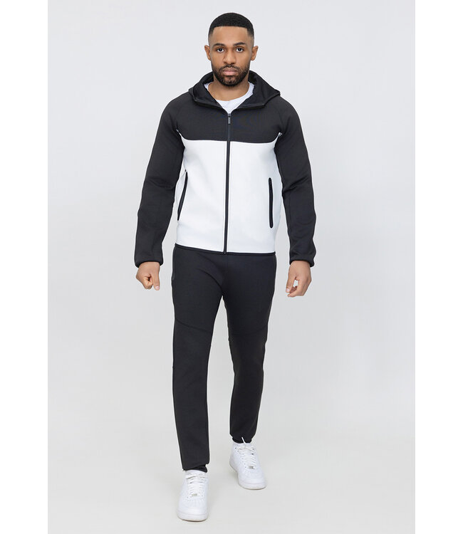 Zwart/Wit Heren Colorblock Polyester Tracksuit