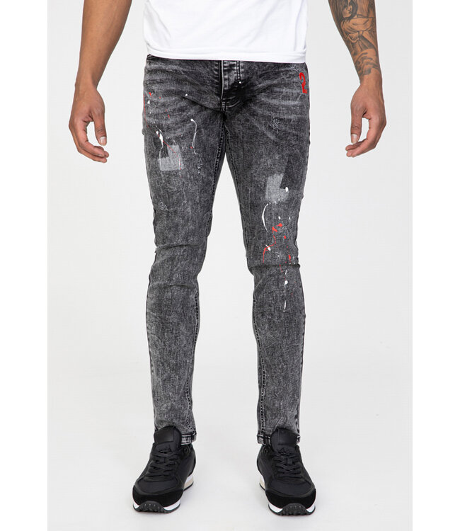 Grijze Skinny Heren Spijkerbroek met Verf Details