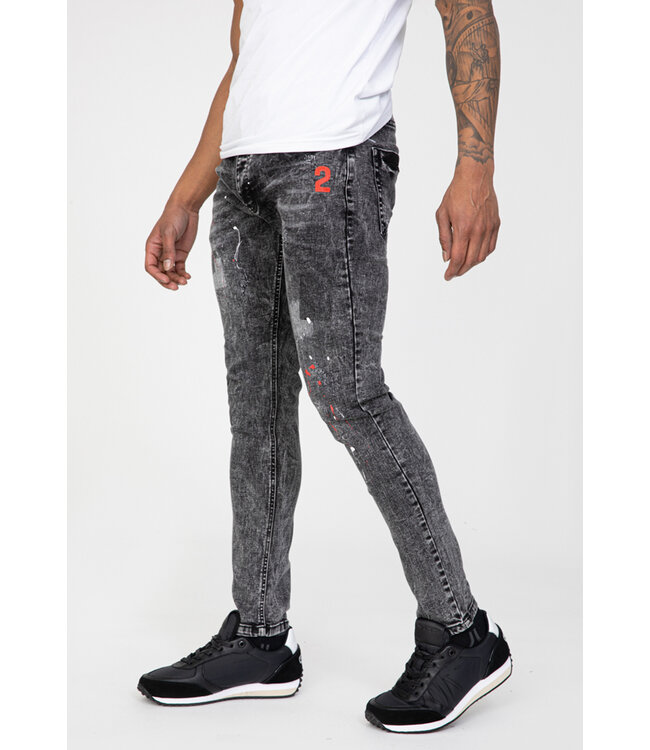 Grijze Skinny Heren Spijkerbroek met Verf Details
